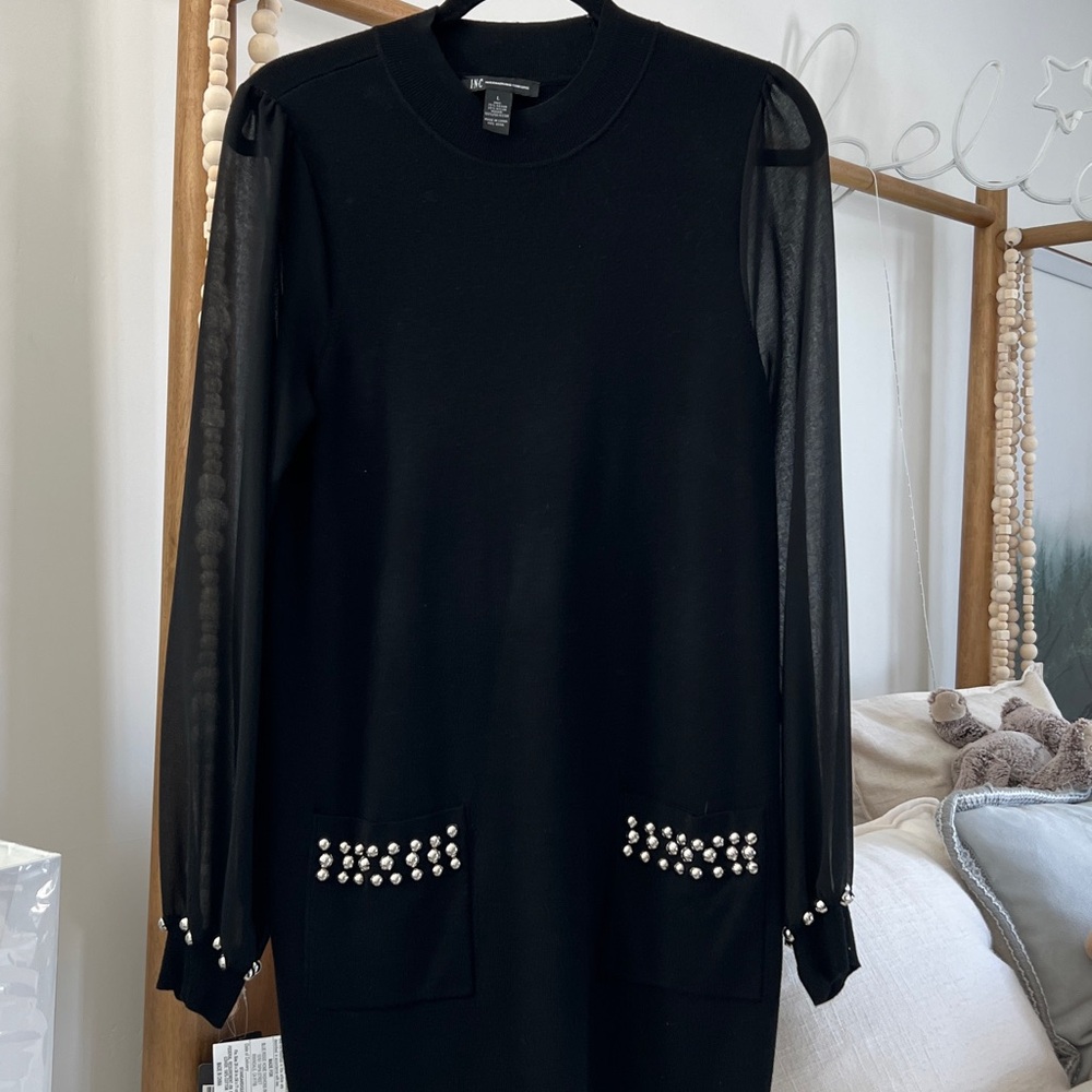 INC International Concepts Black Dress with Sheer Sleeves